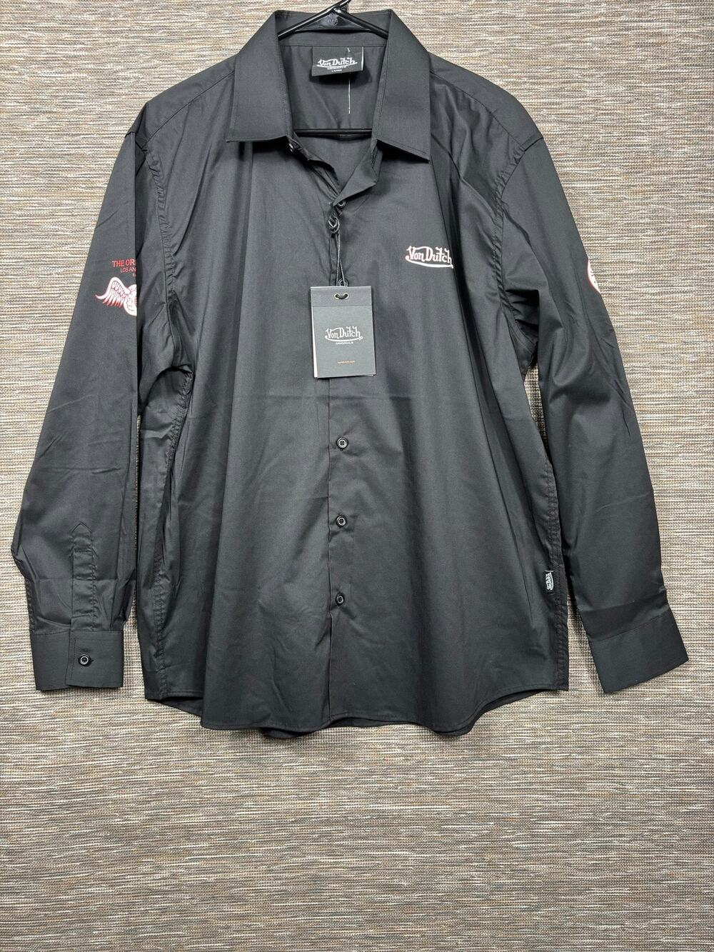 Von Dutch Shirt Mens Large Black California Graphic Button Up Long Sleeve